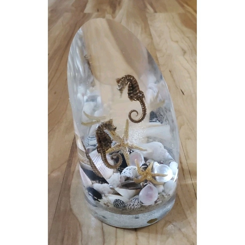 Vtg 1960s Lucite Seashells Ocean Aquarium Bookend Sculpture Seahorse Starfish‎